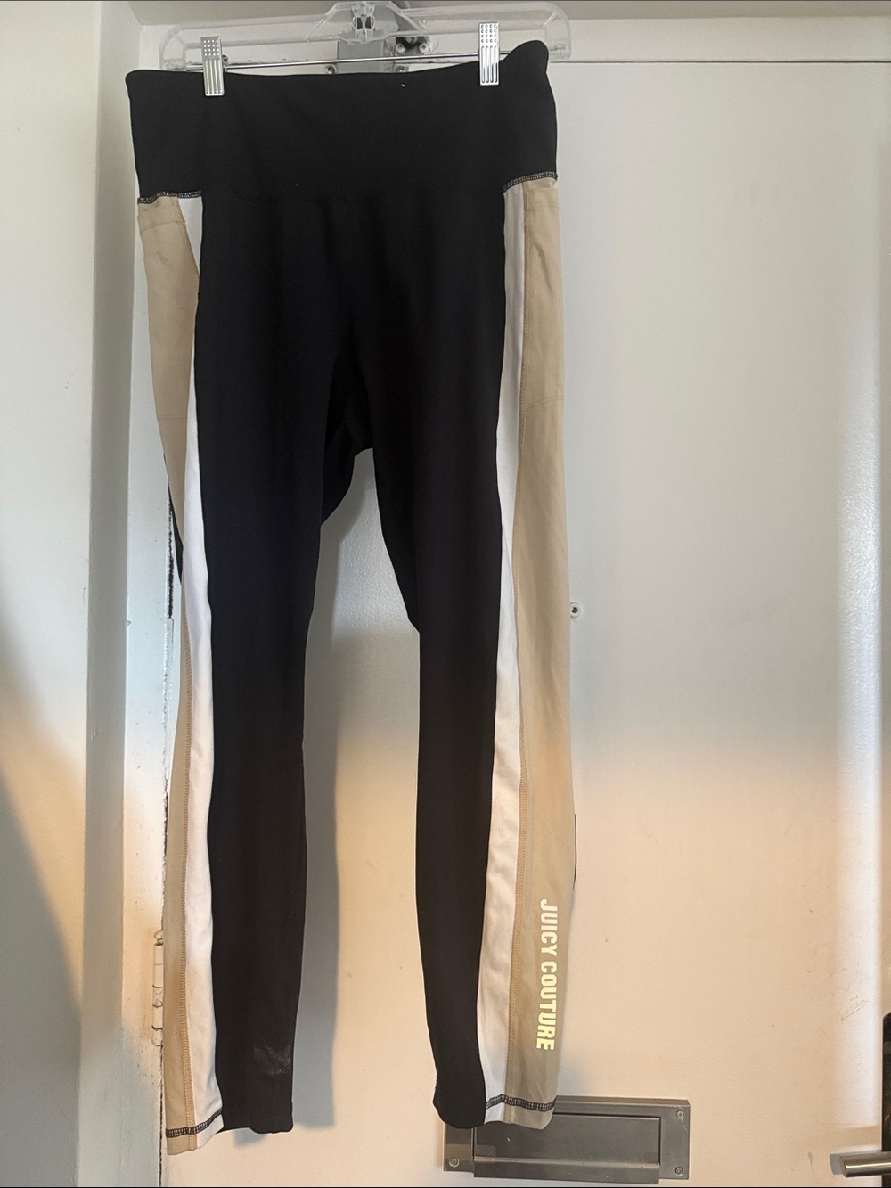 Juicy Couture Black Leggings with Cream & White Side Stripes